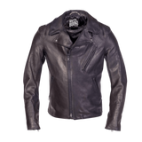 Black leather jacket with a brand logo 