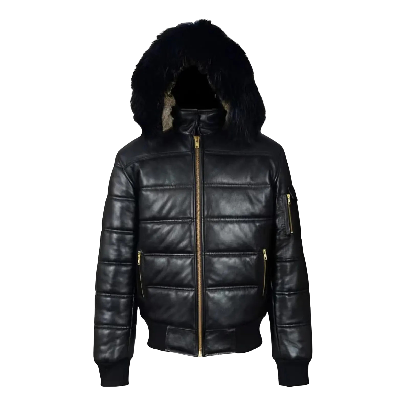 Black Leather Puffer Jacket