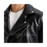 Black leather jacket with a zipper detail 