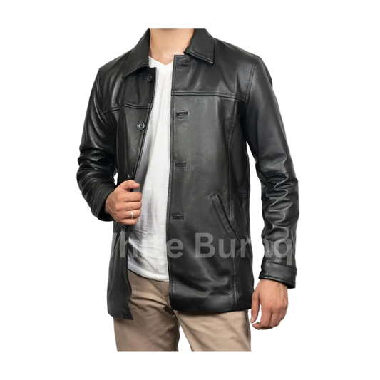 Black Men’s Lambskin Leather Car Coat