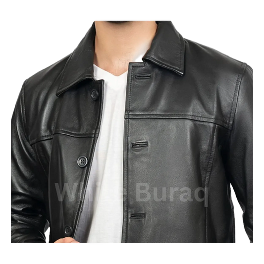 Black Men’s Lambskin Leather Car Coat