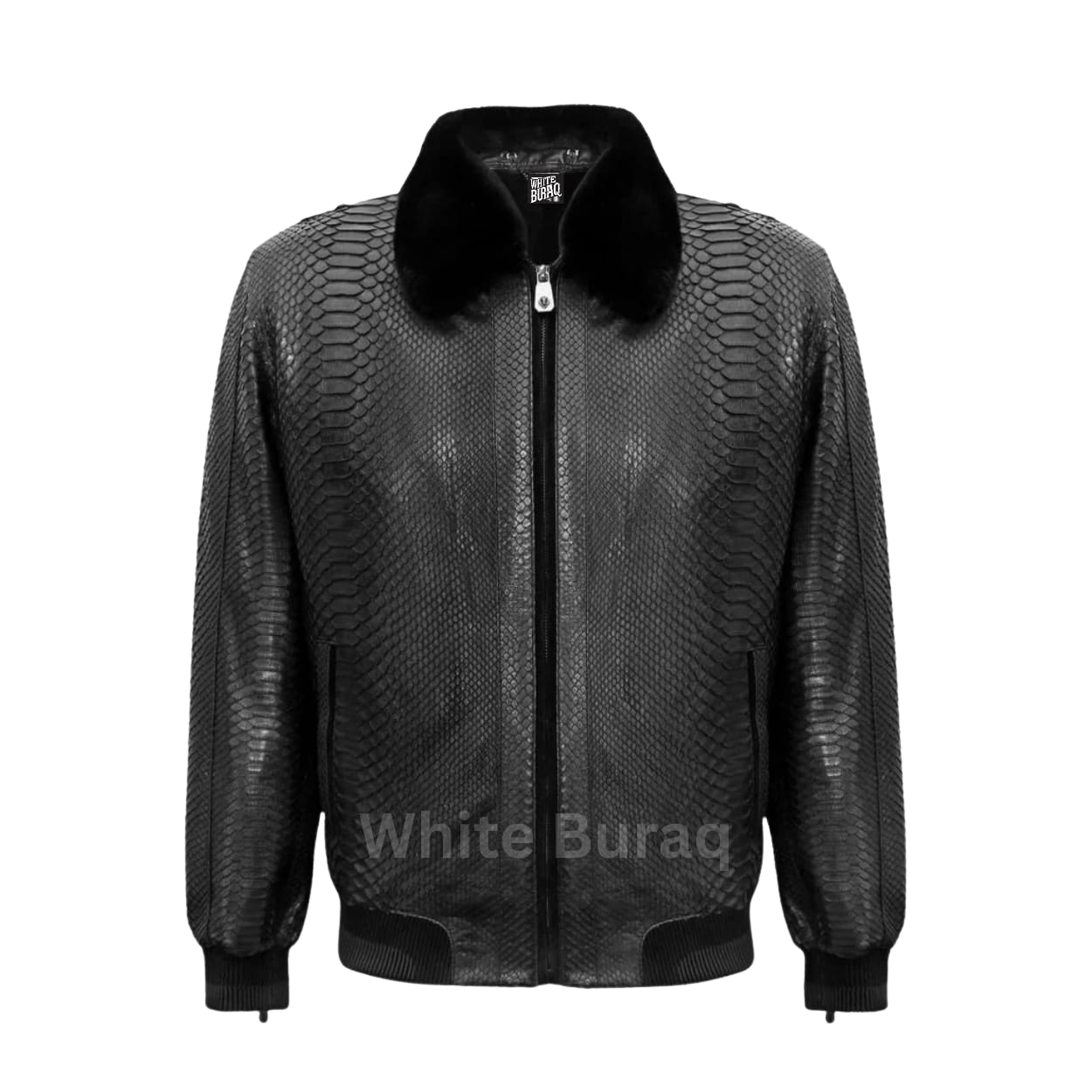 Black Python Leather Bomber Jacket