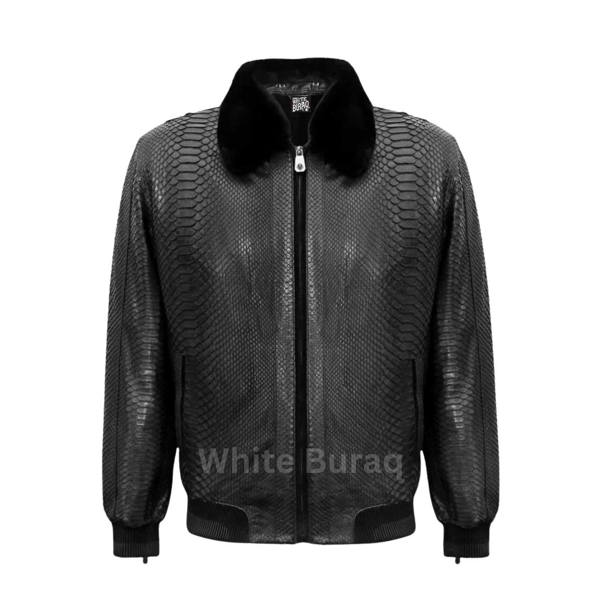 Black Python Leather Bomber Jacket