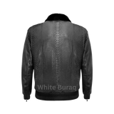 Black Python Leather Bomber Jacket
