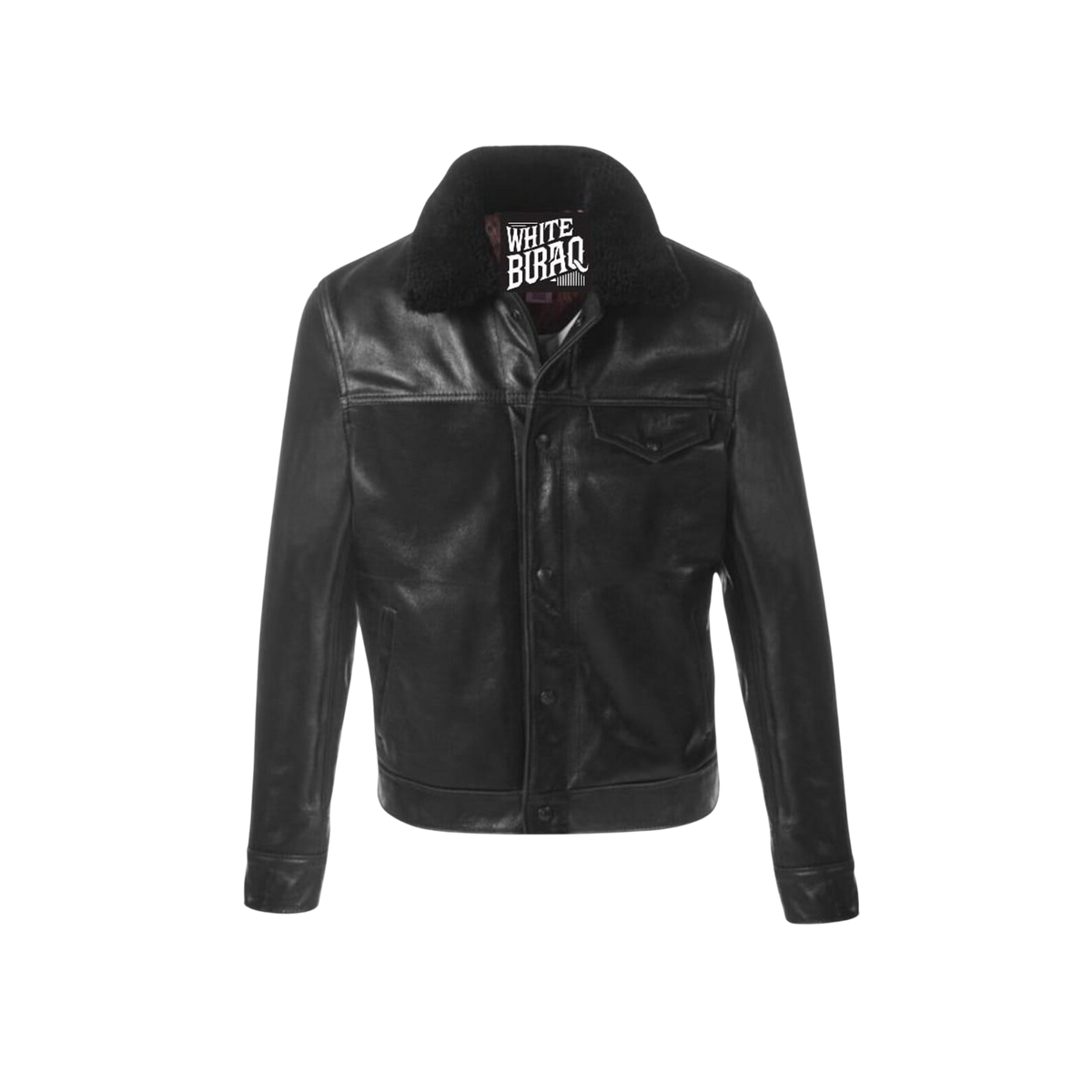 Black leather jacket with fur collar 