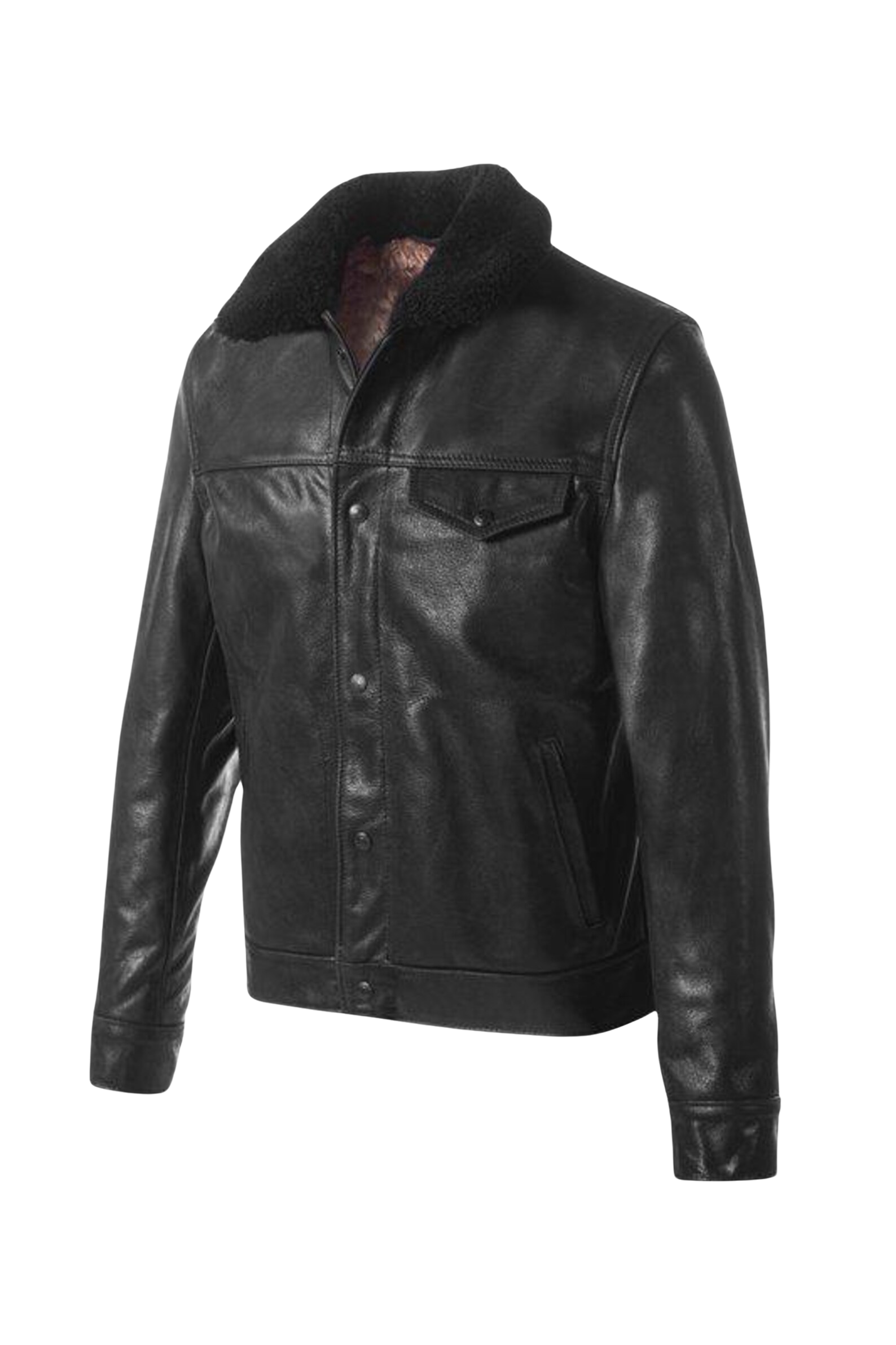Black leather jacket with fur lining