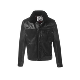 Black leather jacket with fur collar 