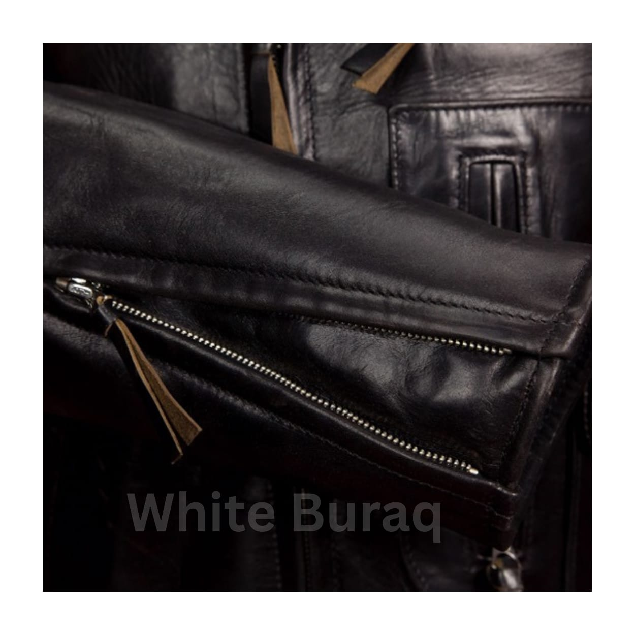 Close-up of a black leather jacket 