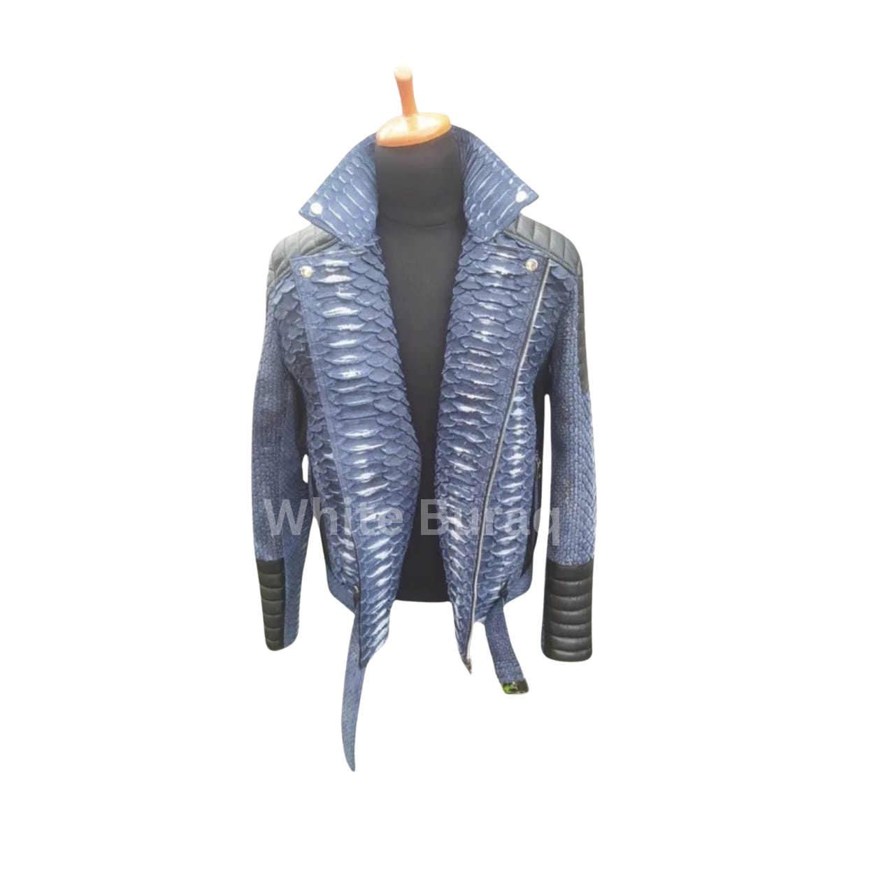 Blue Biker Python Leather Jacket 