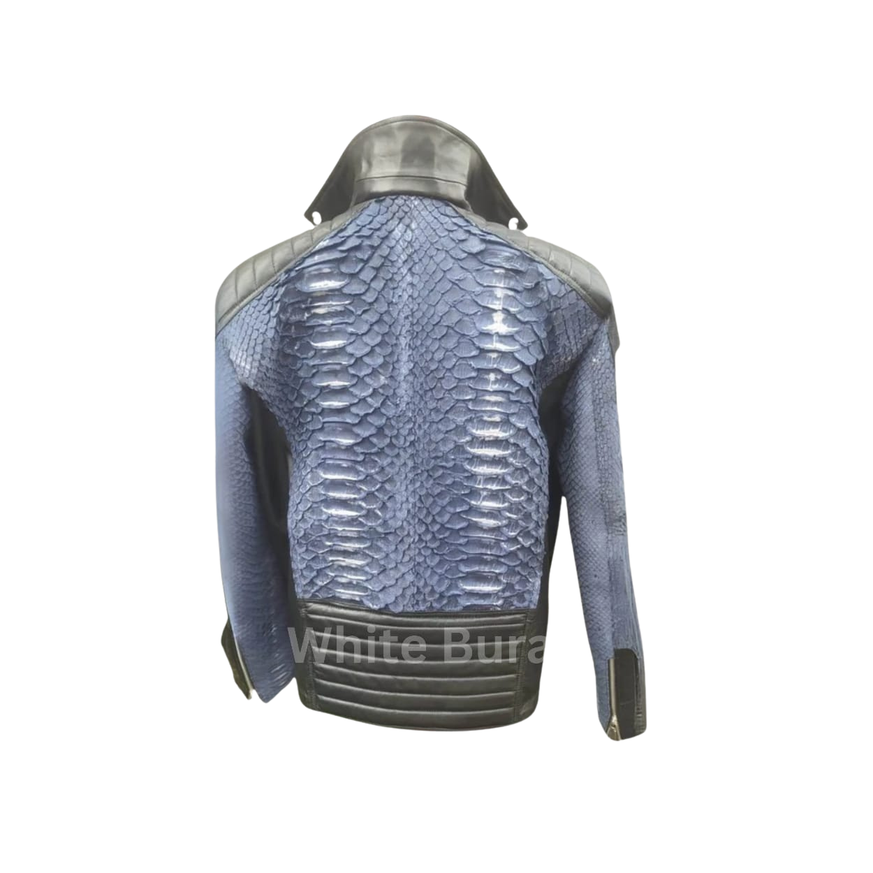 Blue Biker Python Leather Jacket