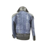 Blue Biker Python Leather Jacket