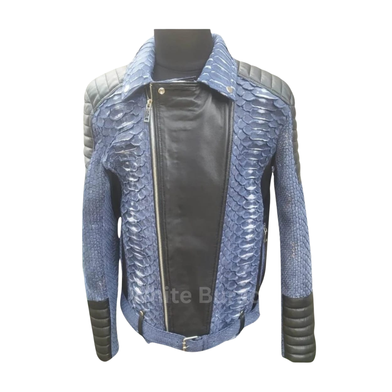 Blue Biker Python Leather Jacket