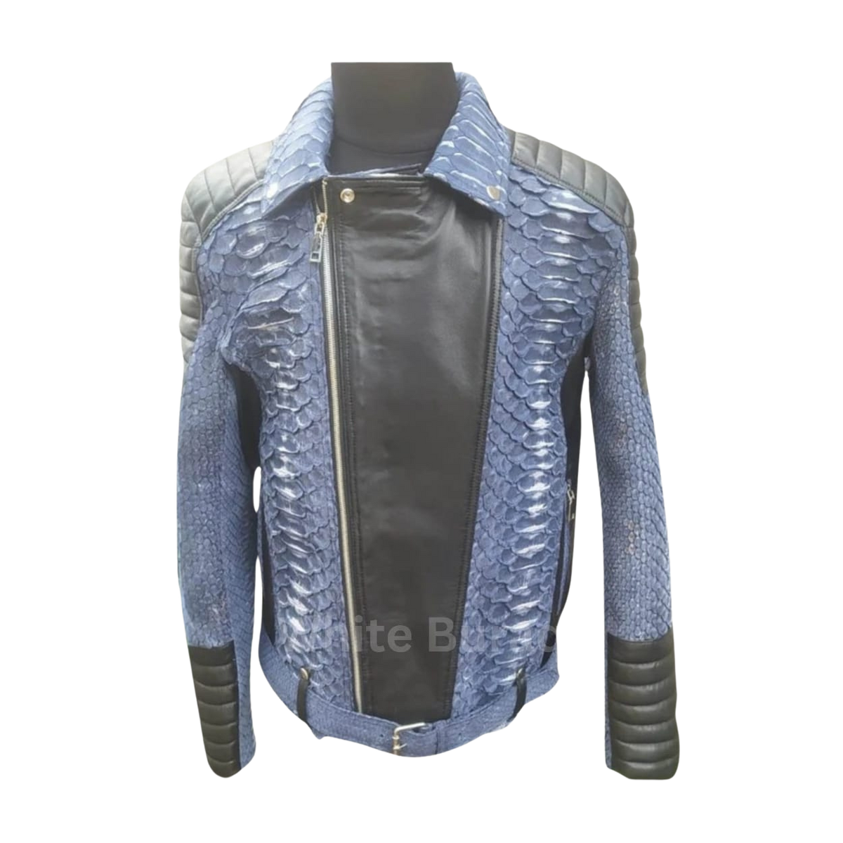 Blue Biker Python Leather Jacket