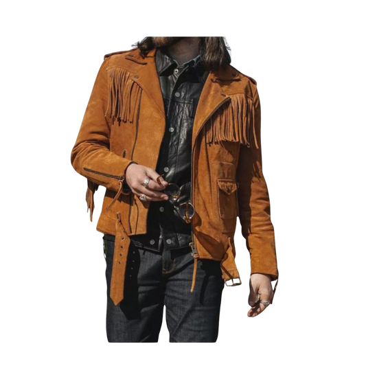 Brown suede jacket with fringes 