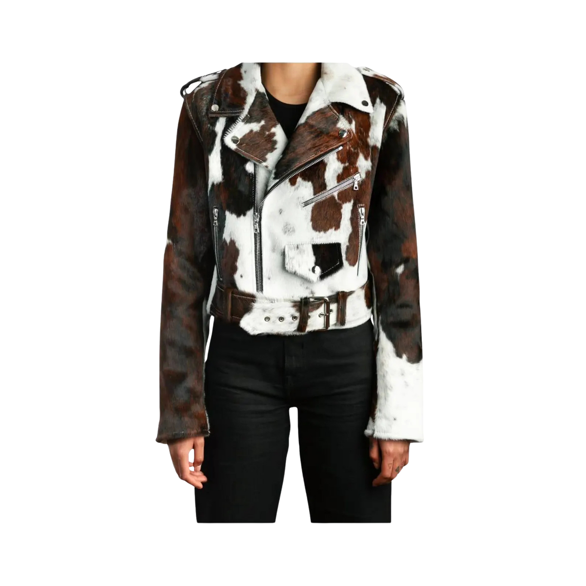 Cow print leather jacket 