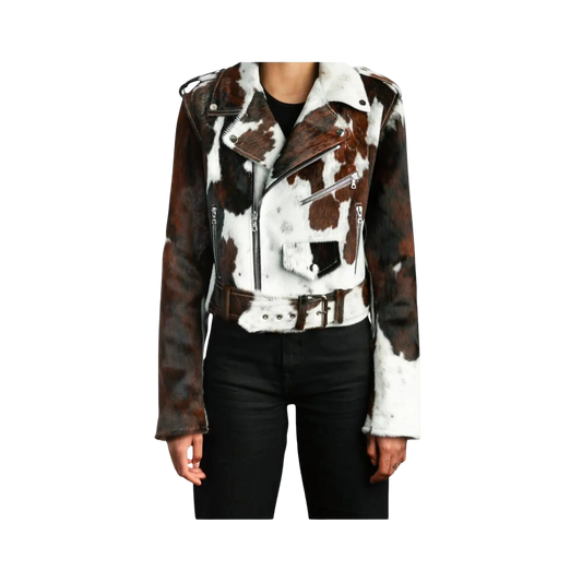 Cow print leather jacket 