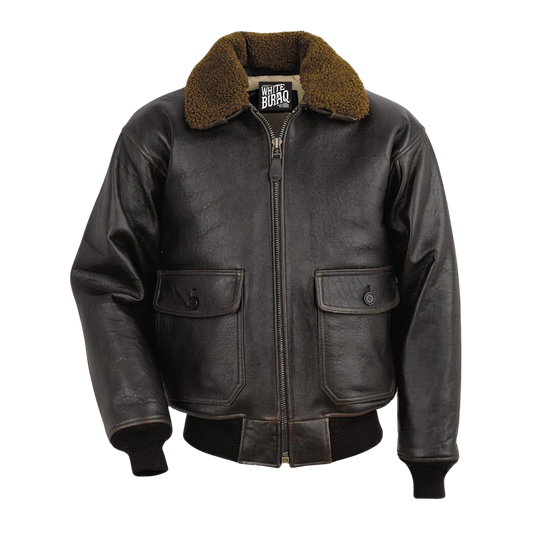 Brown leather jacket with brown fur collar 