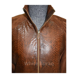 Brown leather jacket with snake pattern 