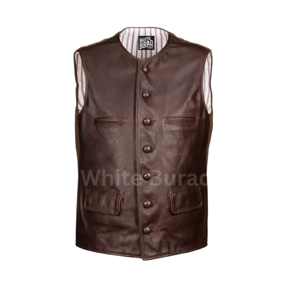Brown leather vest with button details 