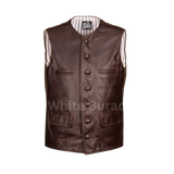 Brown leather vest with button details 