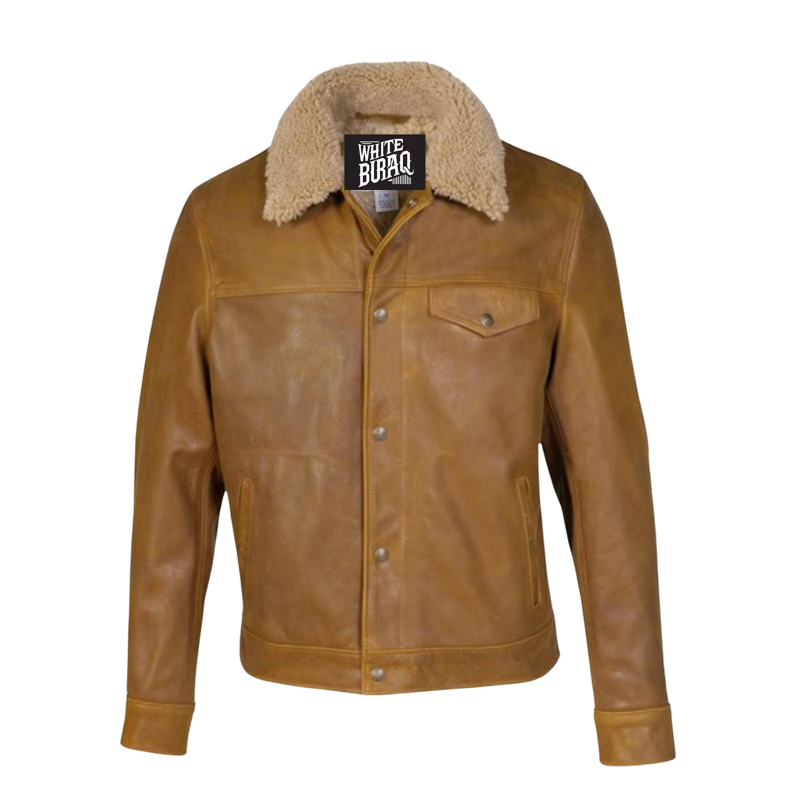Brown leather jacket with shearling collar 