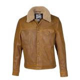 Brown leather jacket with shearling collar 
