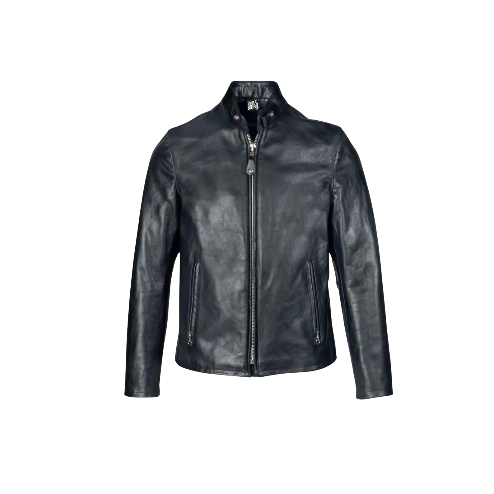Black leather jacket on a white background
