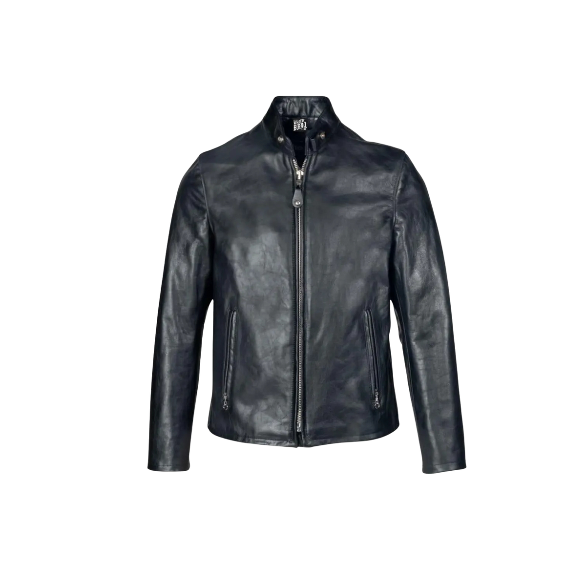Black leather jacket on a white background