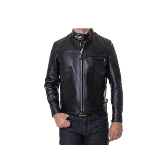Black leather jacket worn by a person 