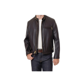 Person wearing a black leather jacket 