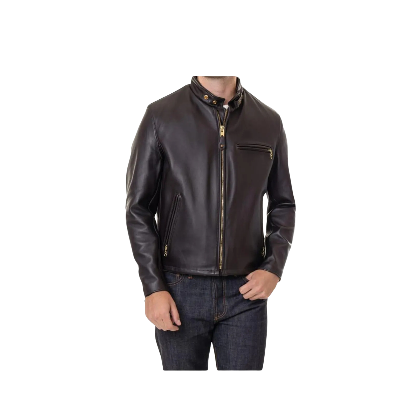 Black leather jacket worn by a person 
