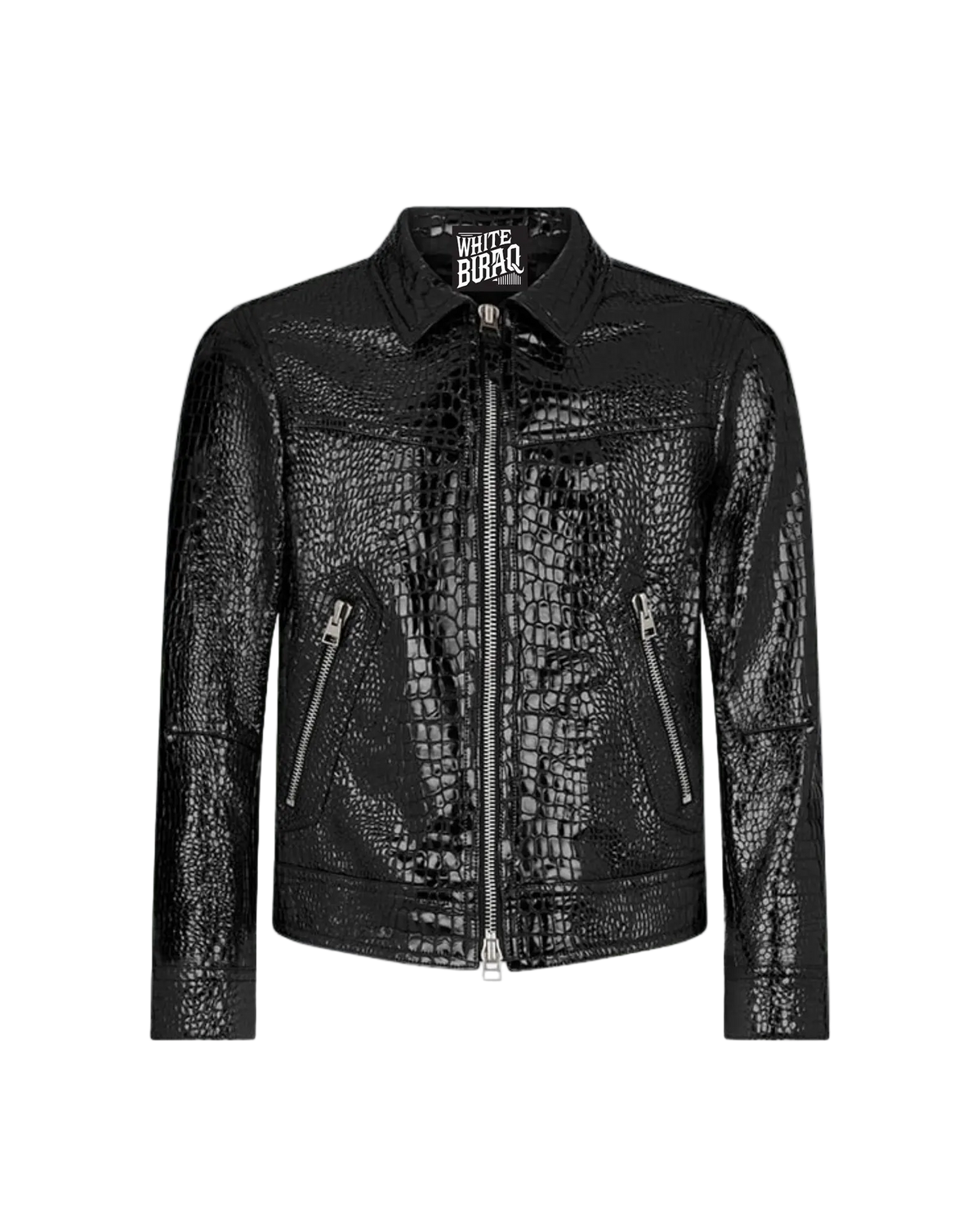 Black leather jacket with crocodile pattern 