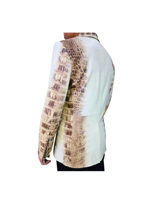 White blouse with snake print sleeves 