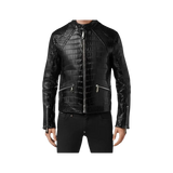 Black crocodile-patterned leather jacket 