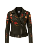 Black leather jacket with floral embroidery 