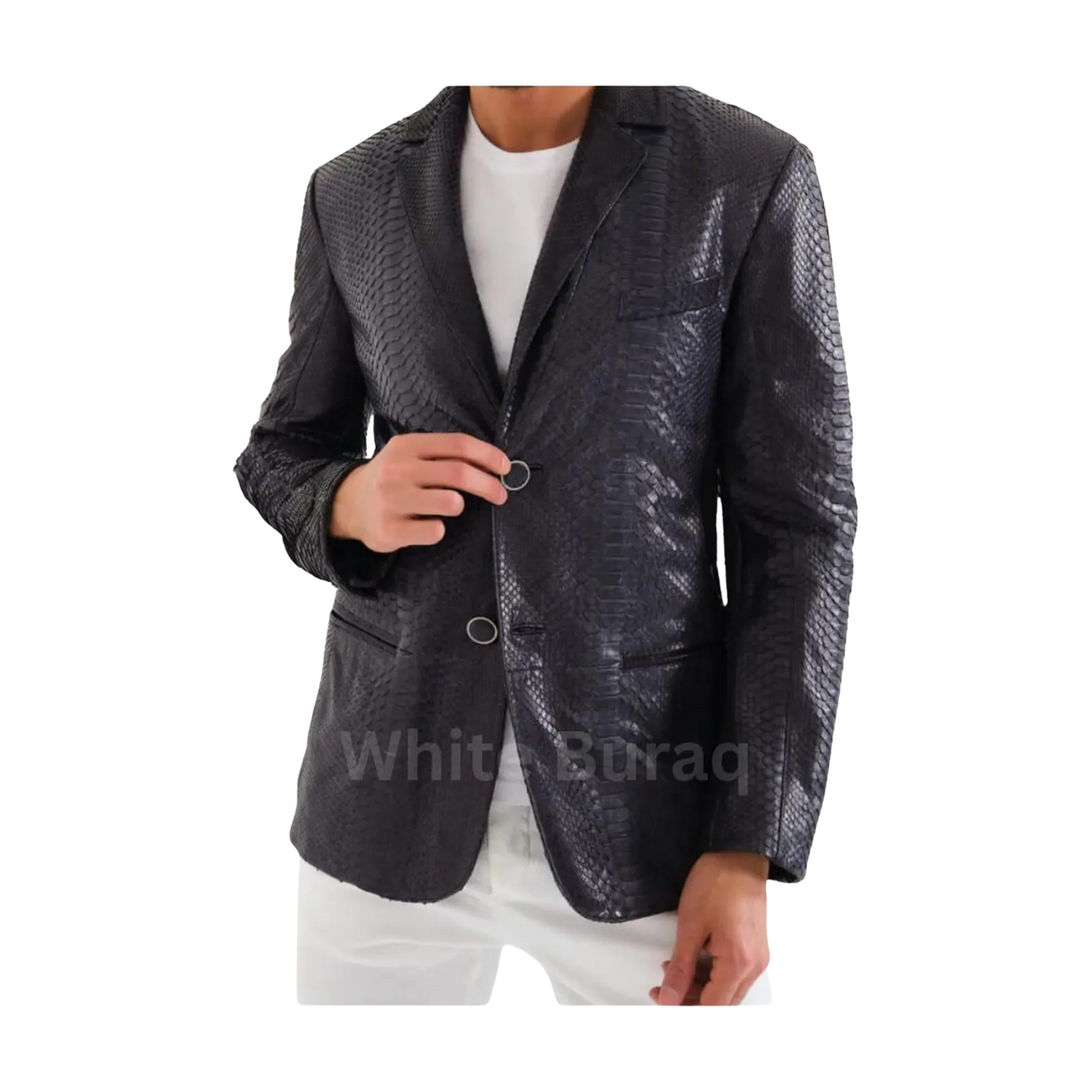 Black textured blazer worn by a person 