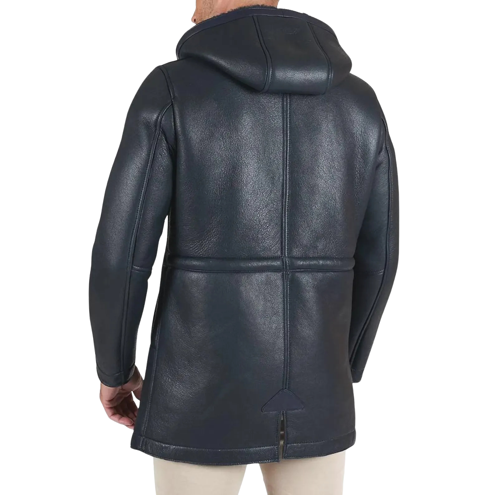 Black leather coat with a hood