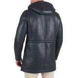 Black leather coat with a hood