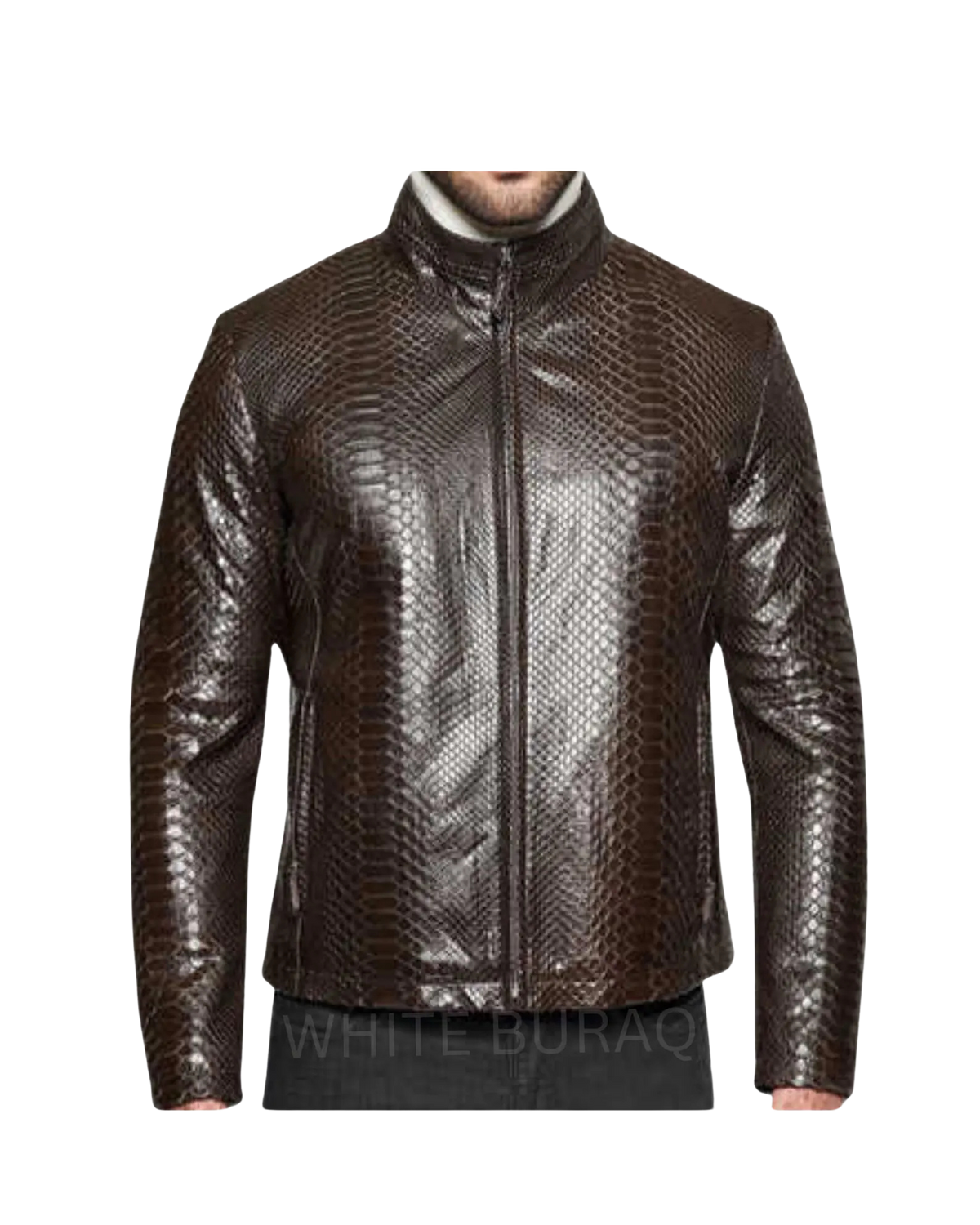 Brown leather jacket with a textured pattern 