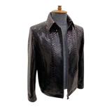 Black textured leather jacket on a mannequin 