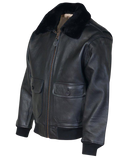 Black leather jacket with fur collar