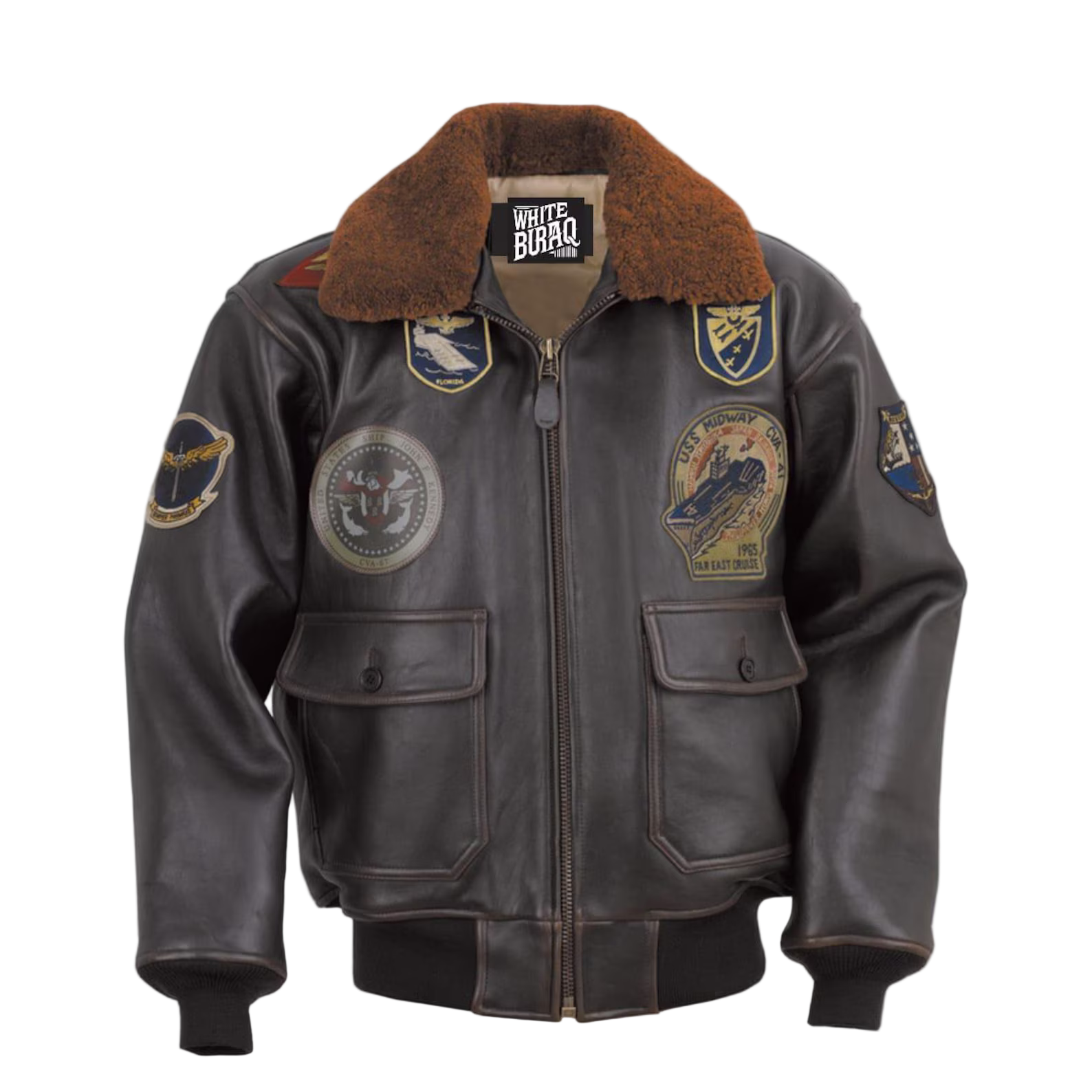 Brown leather jacket with patches 