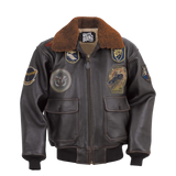 Brown leather jacket with patches 