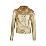 Women's Gold Metallic Leather Double-Breasted Blazer Coat