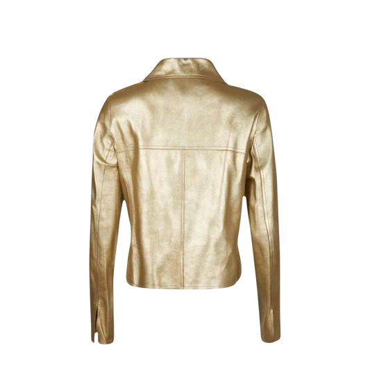 Women's Gold Metallic Leather Double-Breasted Blazer Coat