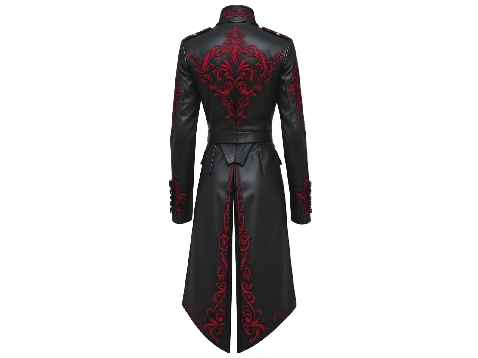 Black coat with red embroidery 