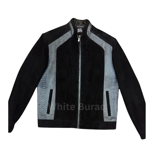 Black and gray jacket with a brand logo 