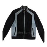 Black and gray jacket with a brand logo 