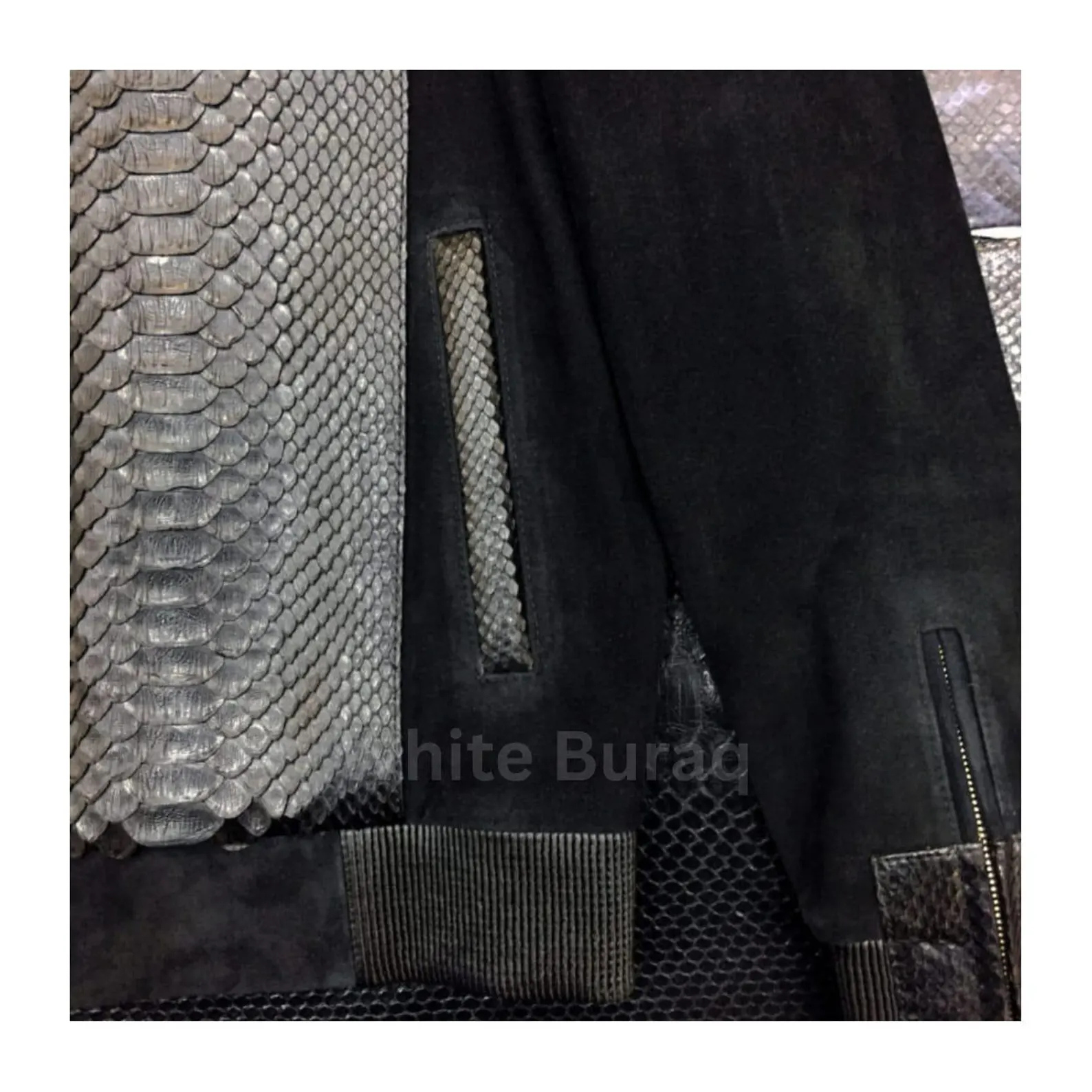 Black leather jacket with snake skin pattern 