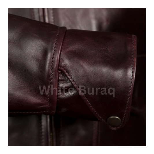 Close-up of a brown leather jacket 